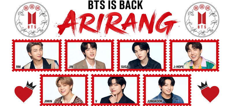 BTS Arirang photo frame UV DTF cup wrap for 16oz Libbey glass, music fan transfer KA-7962
