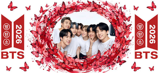 BTS red heart UV DTF cup wrap for 16oz Libbey glass, K-pop music fan transfer KA-7966