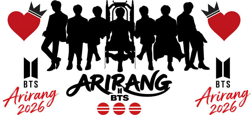 BTS Arirang silhouette UV DTF cup wrap for 16oz Libbey glass, K-pop fan cup transfer KA-7971