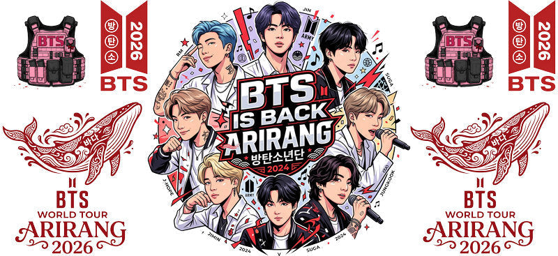 BTS Arirang floral UV DTF cup wrap for 16oz Libbey glass, K-pop fan gift transfer KA-7974