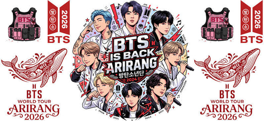 BTS Arirang floral UV DTF cup wrap for 16oz Libbey glass, K-pop fan gift transfer KA-7974