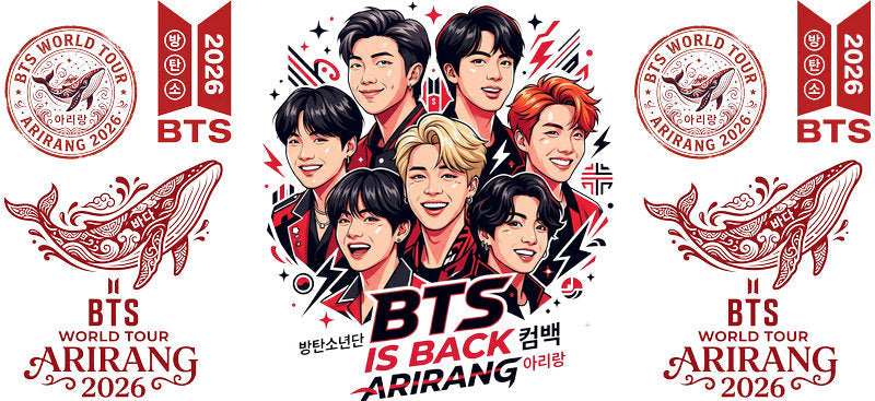 BTS Arirang group photo UV DTF cup wrap for 16oz Libbey glass, music fan transfer KA-7975