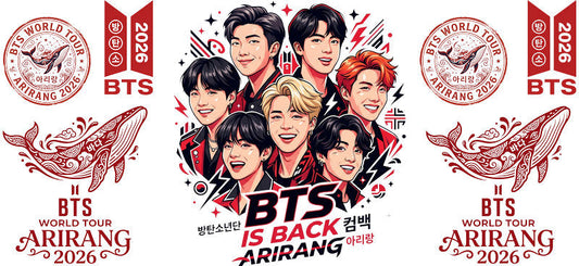 BTS Arirang group photo UV DTF cup wrap for 16oz Libbey glass, music fan transfer KA-7975