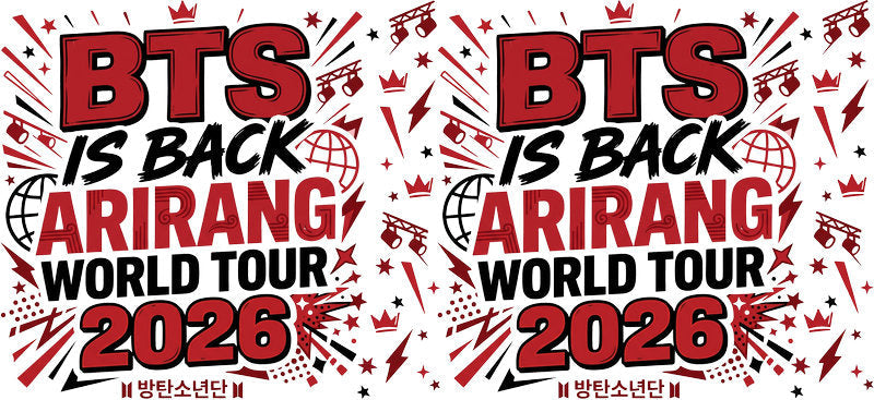 BTS Arirang World Tour 2026 UV DTF cup wrap for 16oz Libbey glass, music fan transfer KA-7981