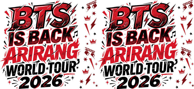 BTS red World Tour 2026 UV DTF cup wrap for 16oz Libbey glass, K-pop concert cup transfer KA-7982