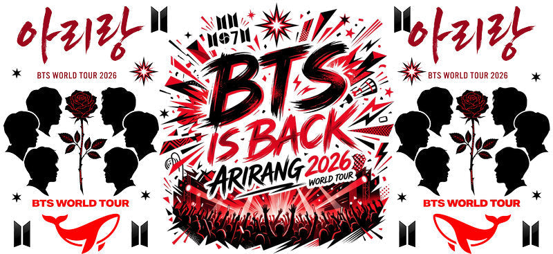 BTS Is Back UV DTF cup wrap for 16oz Libbey glass, K-pop music fan drinkware transfer KA-7983