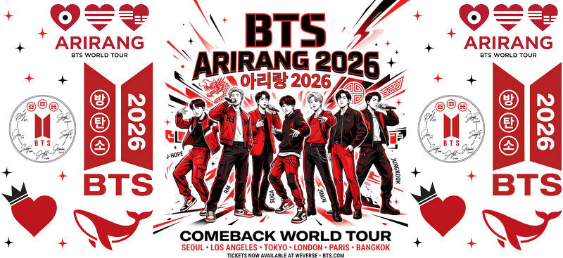 BTS Arirang tour banner UV DTF cup wrap for 16oz Libbey glass, concert fan transfer KA-7988