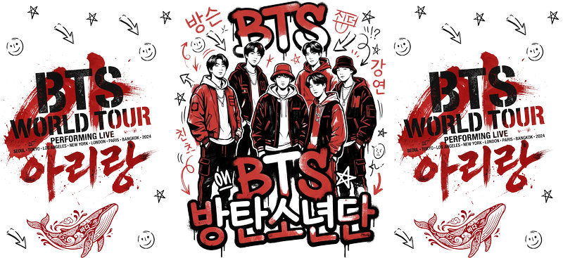 BTS red Arirang UV DTF cup wrap for 16oz Libbey glass, K-pop fan drinkware transfer KA-7990