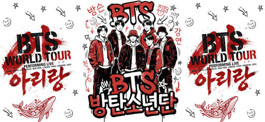 BTS red Arirang UV DTF cup wrap for 16oz Libbey glass, K-pop fan drinkware transfer KA-7990