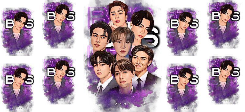 BTS purple collage UV DTF cup wrap for 16oz Libbey glass, K-pop fan photo drinkware transfer KA-7997