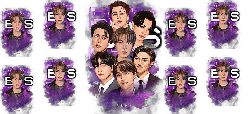 BTS purple photo grid UV DTF cup wrap for 16oz Libbey glass, K-pop music fan transfer KA-8000