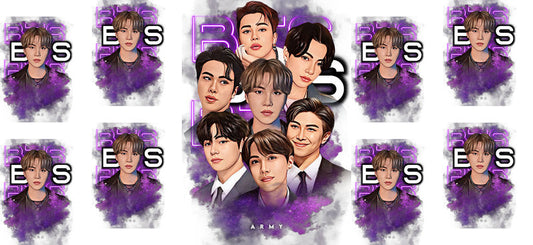 BTS purple photo grid UV DTF cup wrap for 16oz Libbey glass, K-pop music fan transfer KA-8000