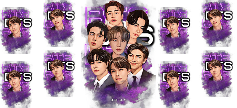 BTS purple group collage UV DTF cup wrap for 16oz Libbey glass, music fan cup transfer KA-8002
