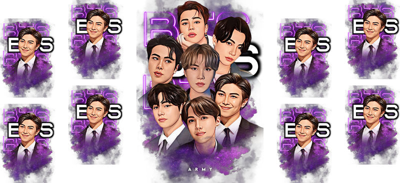 BTS purple group grid UV DTF cup wrap for 16oz Libbey glass, K-pop fan drinkware transfer KA-8005