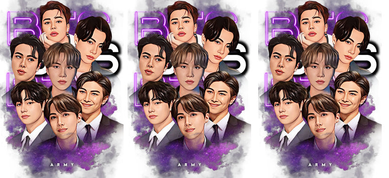 BTS purple members UV DTF cup wrap for 16oz Libbey glass, K-pop fan drinkware transfer KA-8007