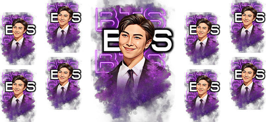 BTS purple E grid UV DTF cup wrap for 16oz Libbey glass, K-pop fan drinkware transfer KA-8013