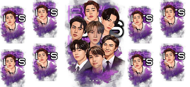 BTS purple group photo UV DTF cup wrap for 16oz Libbey glass, K-pop music fan transfer KA-8016