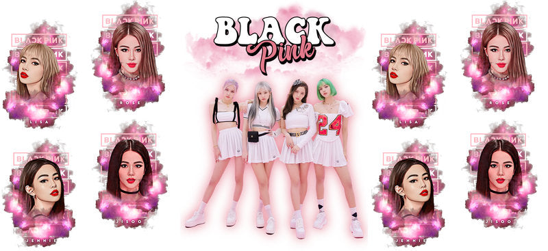 Blackpink pink UV DTF cup wrap for 16oz Libbey glass, K-pop girl group music fan transfer KA-8018