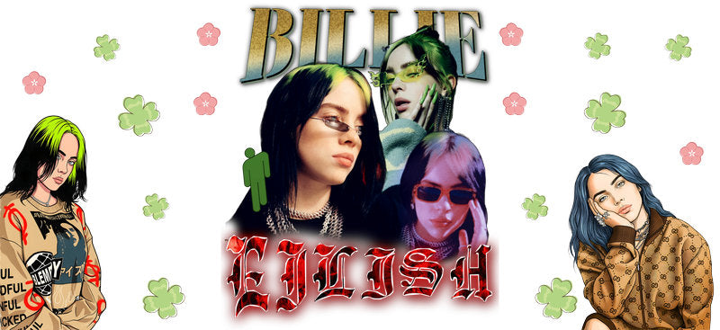 Billie Eilish UV DTF cup wrap for 16oz Libbey glass, pop music fan drinkware transfer KA-8029