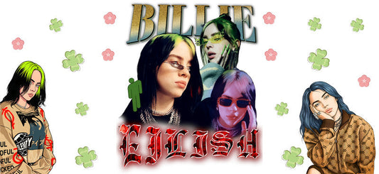 Billie Eilish UV DTF cup wrap for 16oz Libbey glass, pop music fan drinkware transfer KA-8029