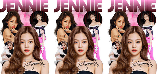 Jennie pink UV DTF cup wrap for 16oz Libbey glass, K-pop music fan transfer KA-8041
