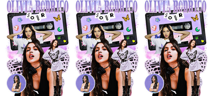 Olivia Rodrigo purple UV DTF cup wrap for 16oz Libbey glass, pop music fan drinkware transfer KA-8056