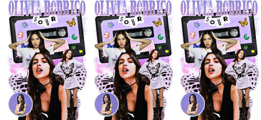 Olivia Rodrigo purple UV DTF cup wrap for 16oz Libbey glass, pop music fan drinkware transfer KA-8056
