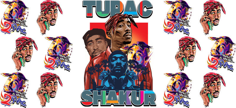 Tupac Shakur colorful UV DTF cup wrap for 16oz Libbey glass, 2Pac music fan transfer KA-8067