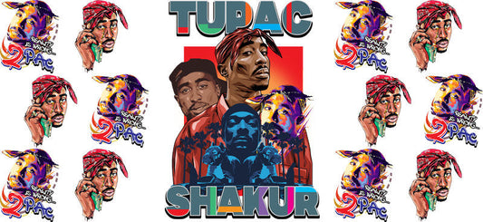 Tupac Shakur colorful UV DTF cup wrap for 16oz Libbey glass, 2Pac music fan transfer KA-8067