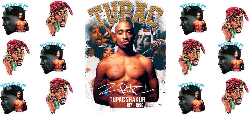 Tupac collage UV DTF cup wrap for 16oz Libbey glass, 2Pac music fan drinkware transfer KA-8072