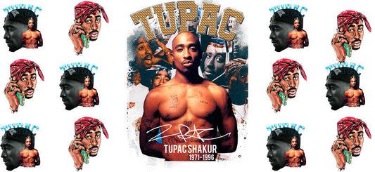 Tupac collage UV DTF cup wrap for 16oz Libbey glass, 2Pac music fan drinkware transfer KA-8072