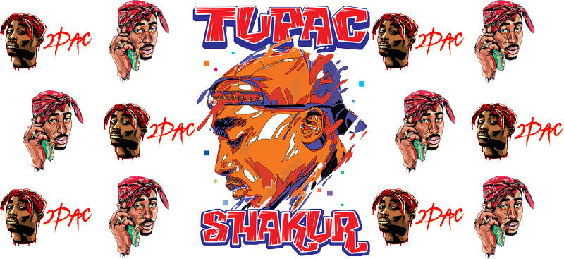 Tupac orange Shakur UV DTF cup wrap for 16oz Libbey glass, 2Pac music fan transfer KA-8076