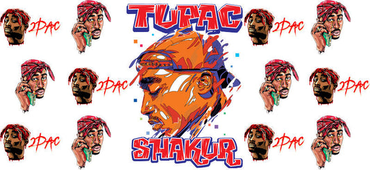 Tupac orange Shakur UV DTF cup wrap for 16oz Libbey glass, 2Pac music fan transfer KA-8076