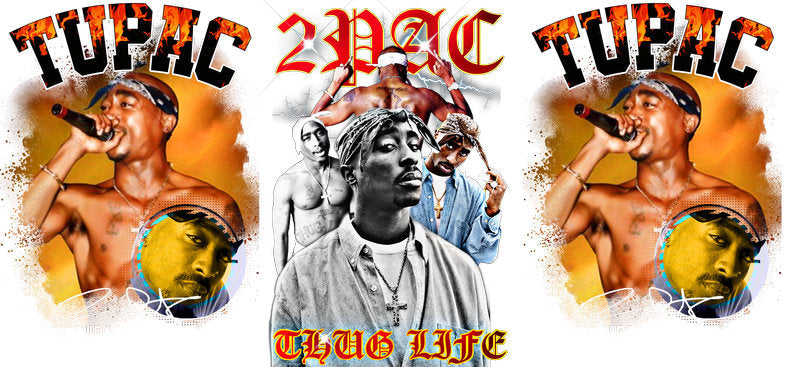 Tupac 2Pac orange UV DTF cup wrap for 16oz Libbey glass, music fan drinkware transfer KA-8078