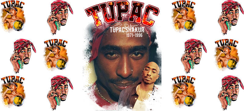 Tupac portrait UV DTF cup wrap for 16oz Libbey glass, 2Pac hip hop fan transfer KA-8079