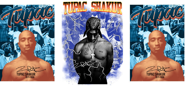 Tupac blue shirt UV DTF cup wrap for 16oz Libbey glass, rap music fan transfer KA-8080