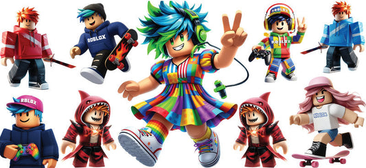 Roblox party characters UV DTF cup wrap for 16oz Libbey glass, colorful game avatar drinkware transfer KA-8084