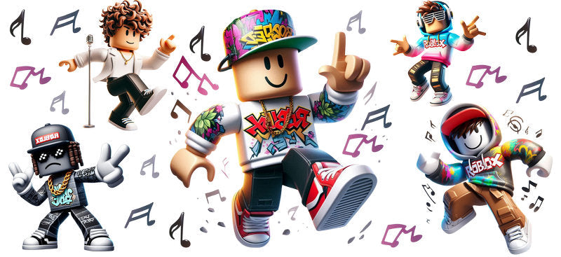Roblox music gamer UV DTF cup wrap for 16oz Libbey glass, game avatar party transfer KA-8087