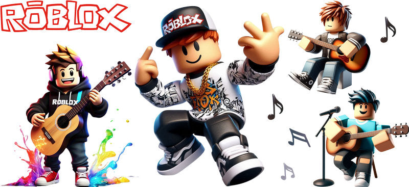 Roblox music party UV DTF cup wrap for 16oz Libbey glass, game fan birthday transfer KA-8089