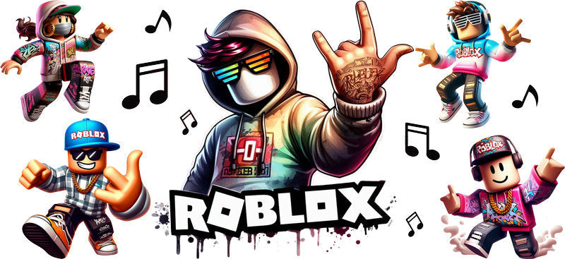 Roblox music dance UV DTF cup wrap for 16oz Libbey glass, game avatar party transfer KA-8095
