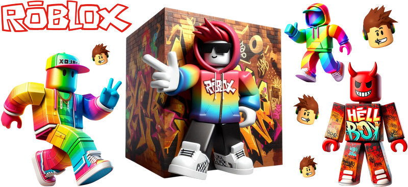 Roblox rainbow box UV DTF cup wrap for 16oz Libbey glass, colorful game party transfer KA-8096