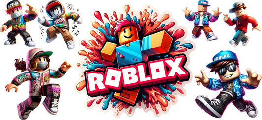 Roblox colorful gamers UV DTF cup wrap for 16oz Libbey glass, game avatar birthday transfer KA-8098
