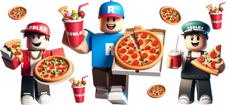 Roblox pizza party UV DTF cup wrap for 16oz Libbey glass, game birthday drinkware transfer KA-8103