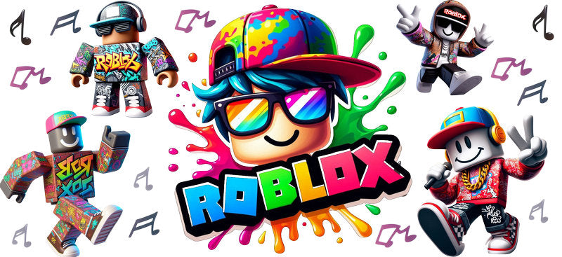Roblox neon gamer UV DTF cup wrap for 16oz Libbey glass, colorful game logo transfer KA-8105