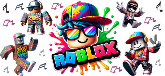 Roblox neon gamer UV DTF cup wrap for 16oz Libbey glass, colorful game logo transfer KA-8105