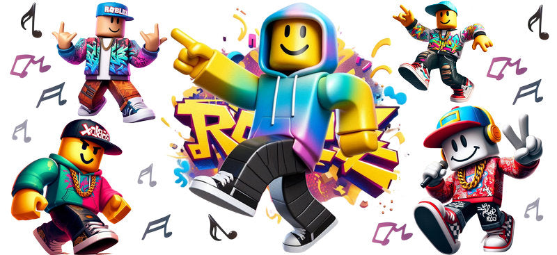 Roblox colorful avatar UV DTF cup wrap for 16oz Libbey glass, game character birthday transfer KA-8106
