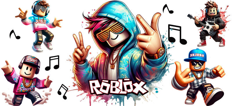 Roblox music dance party UV DTF cup wrap for 16oz Libbey glass, game avatar drinkware transfer KA-8107
