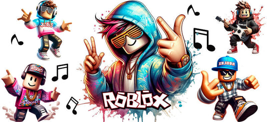 Roblox music dance party UV DTF cup wrap for 16oz Libbey glass, game avatar drinkware transfer KA-8107