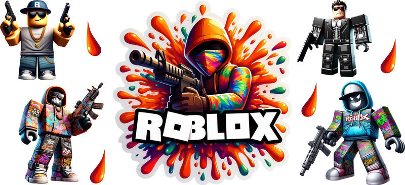 Roblox fire splash UV DTF cup wrap for 16oz Libbey glass, red game logo transfer KA-8109