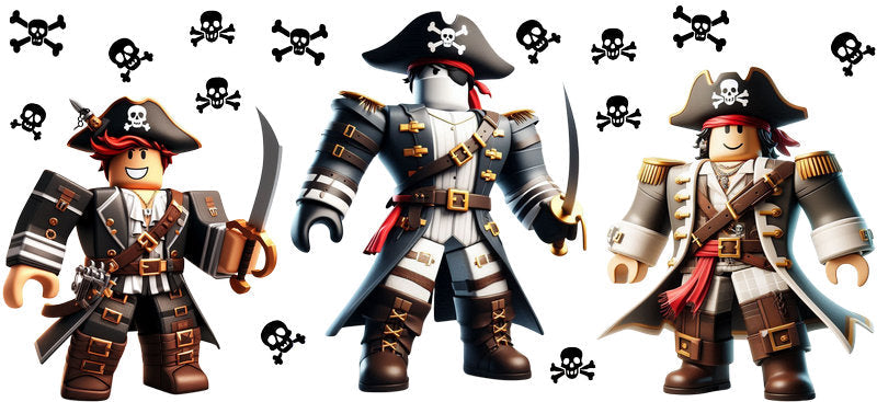 Roblox pirate gamer UV DTF cup wrap for 16oz Libbey glass, game avatar skull transfer KA-8110